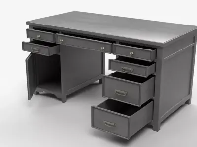 Gray Wooden Office Desk with Upholstered Chair 3D model