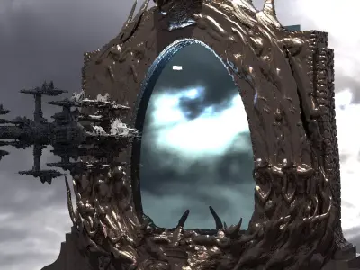 Wizards portal gateway with dreadnaught ship 3D model