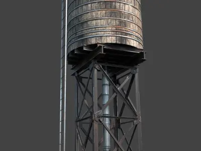 Water tank rooftop game ready asset Low-poly 3D model