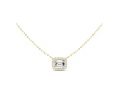 Emerald Cut Diamond Halo Pendant Rectangular Solitaire Necklace 3D print model