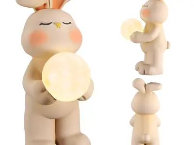 Stylized Rabbit Figurine Moon Lamp Low-poly 3D model