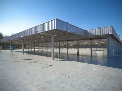 Warehouse industrial with metal roof 3D model