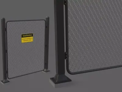 Fence metal post with chain link Low-poly 3D model