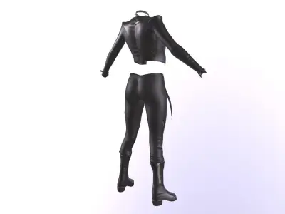 Female leather sci-fi spy outfit Low-poly 3D model