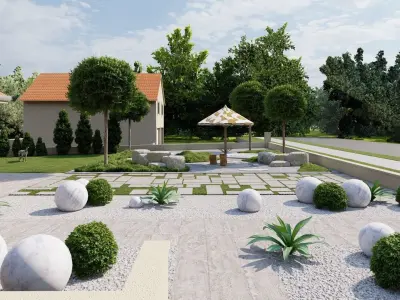 3D Exterior Scene 3D model design garden and landscape 3D  3D model