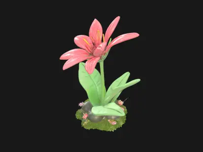 Xenobloom Bioluminescent Alien Flower Low-poly 3D model
