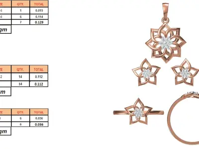 Light Minimalist Diamond Ring Earrings Pendant Set 3D print model