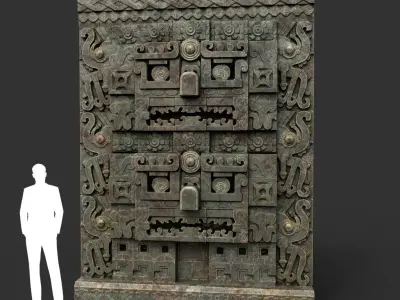 Low poly Mayan Inca Aztec Wall Modular Pack Mossy 210616 Low-poly 3D model