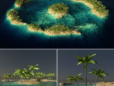 Realistic Island 3d with palm trees 3D model