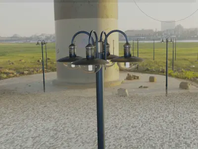 Street Light -7- Blue Version -4 Lamps- Low-poly 3D model