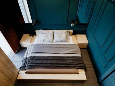 bedroom with walls and bed Low-poly 3D model