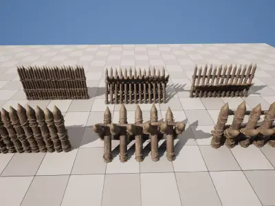 Wooden Barrier Set Low-poly 3D model