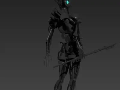 sciff futuristic woman holding sword 3D model