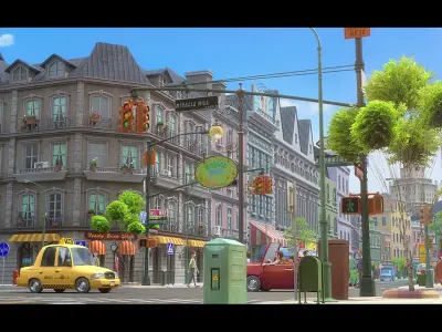  Cartoon City Street Scene 