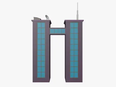 Cartoon skyscraper building 4 Low-poly 3D model