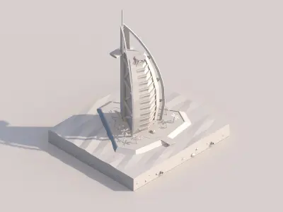 Cartoon Low Poly Burj Al Arab Jumeirah Low-poly 3D model