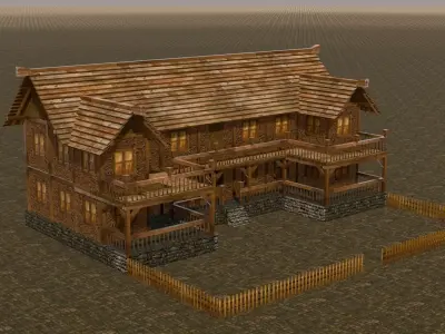 old medieval village house low poly 3d Low-poly 3D model