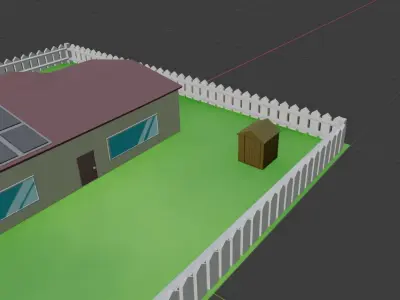 Low-poly House with picket fence Low-poly 3D model