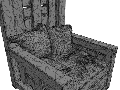Rustic Wooden Armchair with Cushions Low-poly 3D model