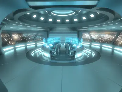 Lowpoly Scifi Interior corridor and control room 3D model