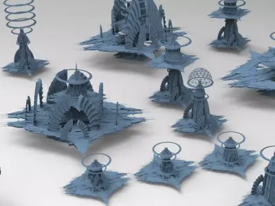 Cyberpunk Media Towers collection Low-poly 3D model