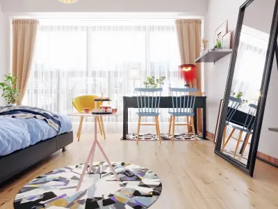 Hotel bedroom interior design 3D model