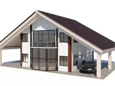 Wooden house Low-poly 3D model