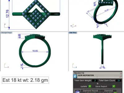 Light Weight Gold Diamond Ring DOC-R8416 3D print model