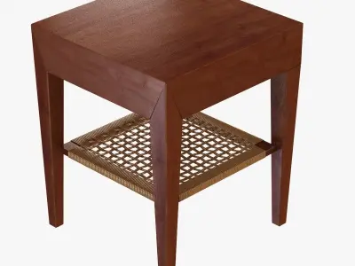 Bedside table with rattan shelf 3D model