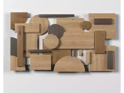 Modern wood Wall collection - various shapes and sizes and tints 3D Model Pack