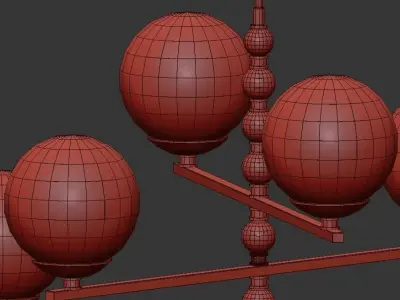 FONDO six light chandelier in brass with clear glass balls 3D model