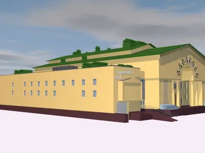 Cinema building with roof Low-poly 3D model