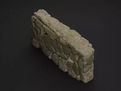 Mossy Stone Wall Low-poly 3D model
