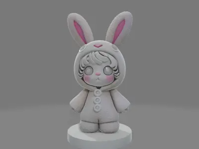 Fluffy Bunny Child Standing Figure Sculpture 3D print model