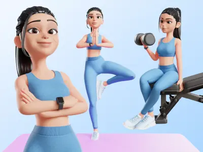 Cartoon Sports Gym Fitness Girl Woman Low-poly 3D model