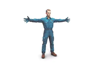Industrial Mechanic Character in Blue Coveralls Low-poly 3D model