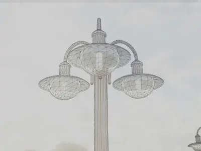 Street Light -7- Red Version -3 Lamps-  Low-poly 3D model