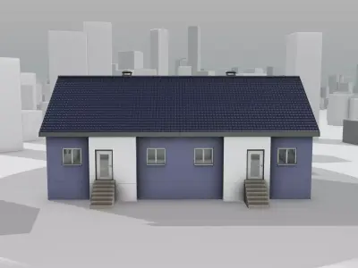 City House -19- Double-House - Roof blue - Wall blue white Low-poly 3D model
