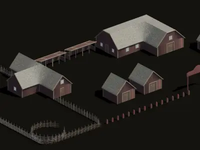 Modular farm kit Low-poly 3D model