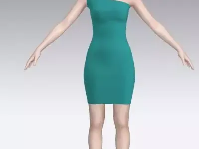 one shoulder dress light sea green Low-poly 3D model