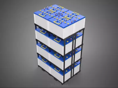 TOWER ACCU BATTERY GRID STACK TRAY RACK FRAME POWER BANK SUPPLY 3D model