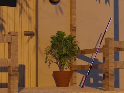 Porch with chairs and pots Low-poly 3D model