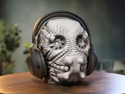 Skull robot dragon Headphone Stand Cyborg skull dragon  3D print model