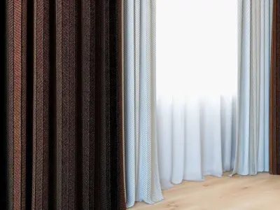 Curtains 09 Canvas curtains and tulle 3D model