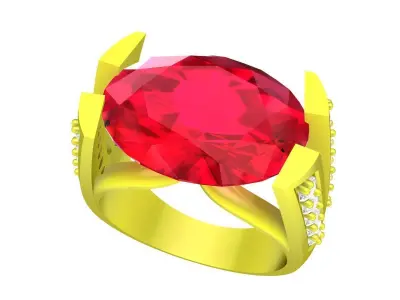 Bold Oval Red Gemstone Ring 3D Jewelry Model 5013 3D print model