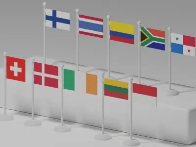 Flag and Pole Collection 3 Low-poly 3D model