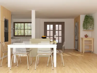 modern kitchen interior with parquet floor 3D model