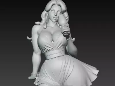 Elegant Woman on Balcony with City Lights 3D print model