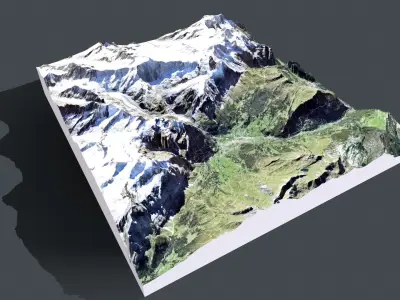 Mountain landscape and city Grindelwald Switzerland 3D model