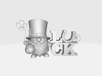 St Patricks Day Lucky Leprechaun Gnome LUCK Decor with Horseshoe 3D print model